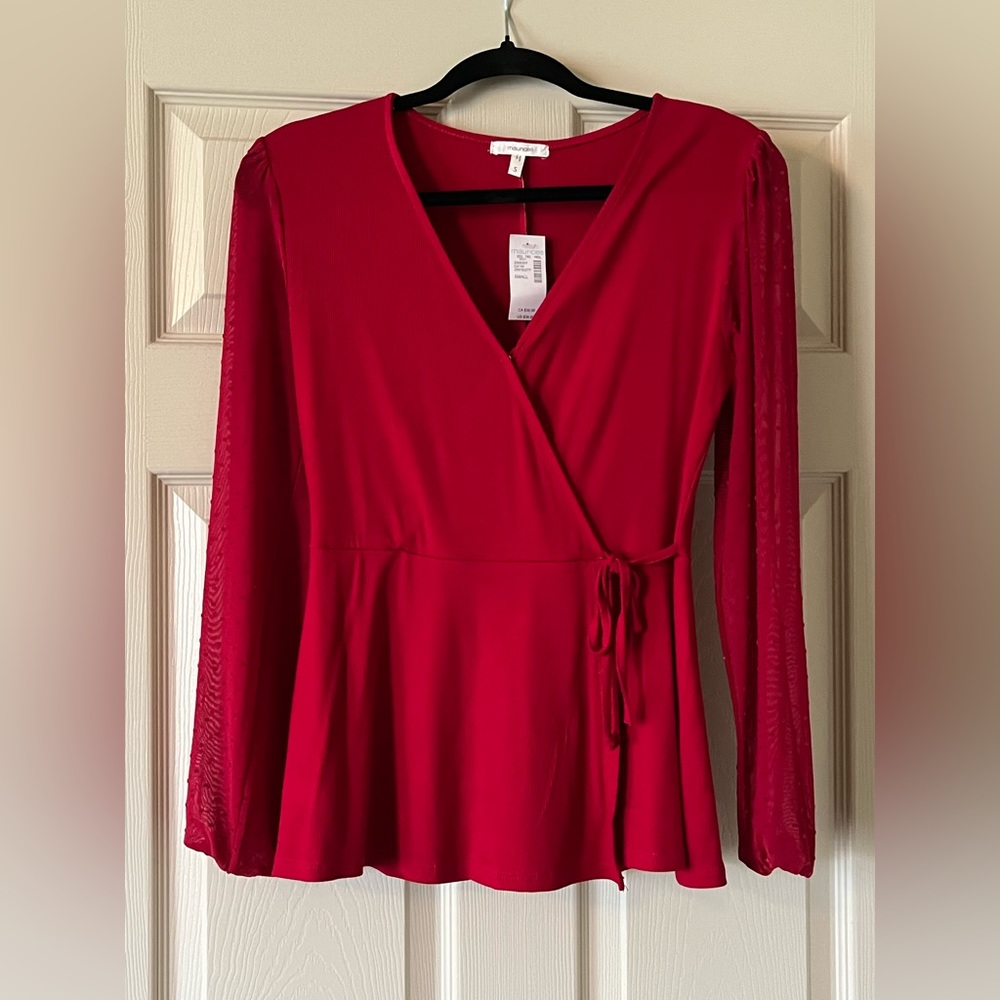Brand New Maurice’s Red faux wrap long sleeve top